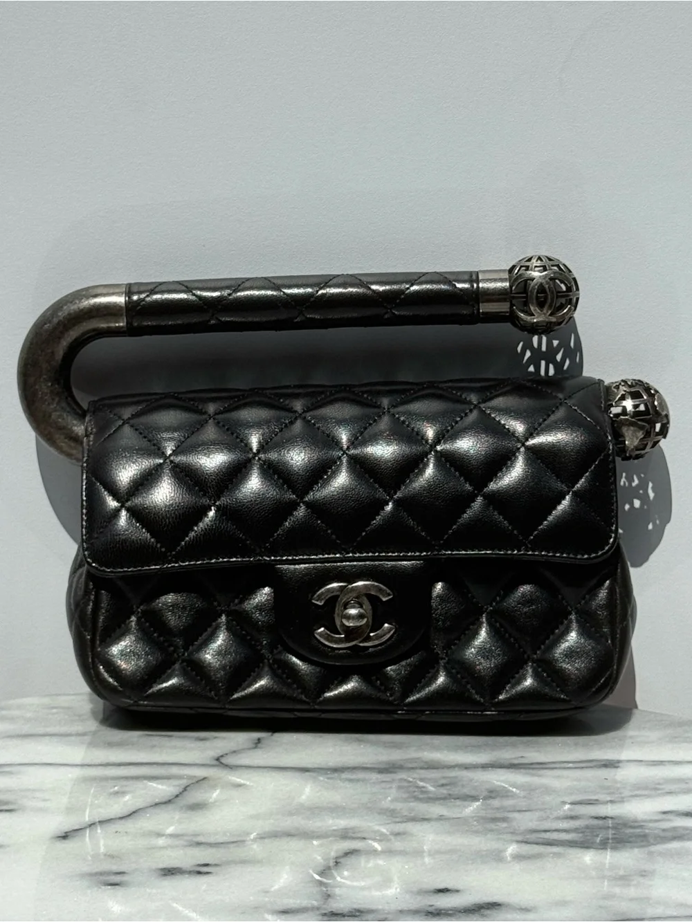 CHANEL Black Quilted Lambskin Leather ‘Around The World’ Clutch RARE